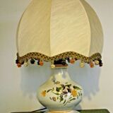 Old ceramic table lamp from Vieux Rodez, floral base, fabric lampshade 3198