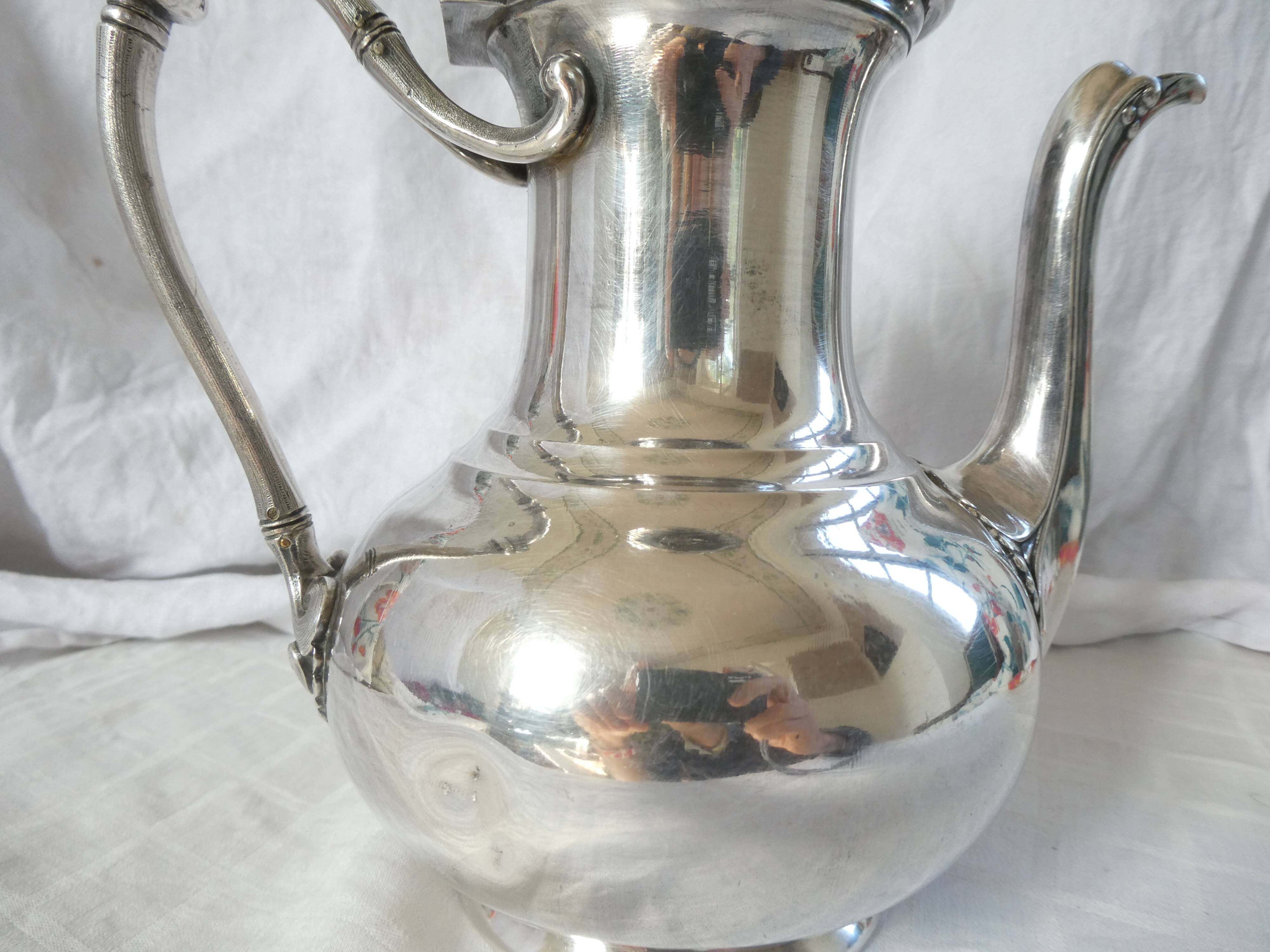 Christofle teapot, coffee pot silver-plated metal 19th art nouveau