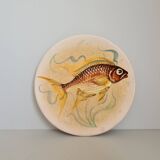 Decorative plate signed Vallauris handmade decor / fish / painting / 1950 / French riviera / Mid-Century / 20th century