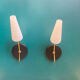 Pair of brass wall sconces and tulips in white glass rosette fixing metal vintage metal