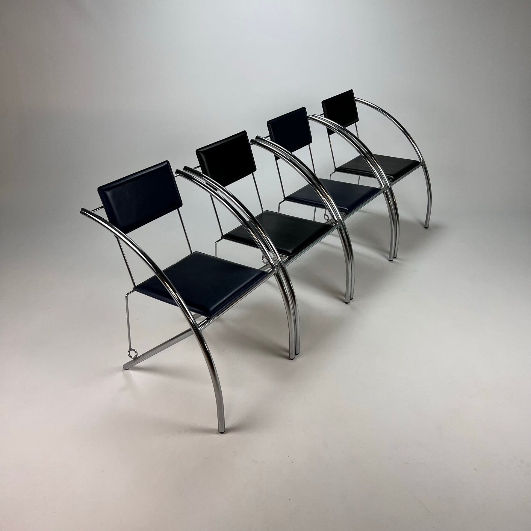 Set of 4 Postmodern Black and Blue and chrome tubular chairs, 1980s