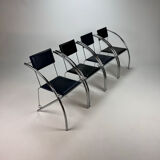 Set of 4 Postmodern Black and Blue and chrome tubular chairs, 1980s
