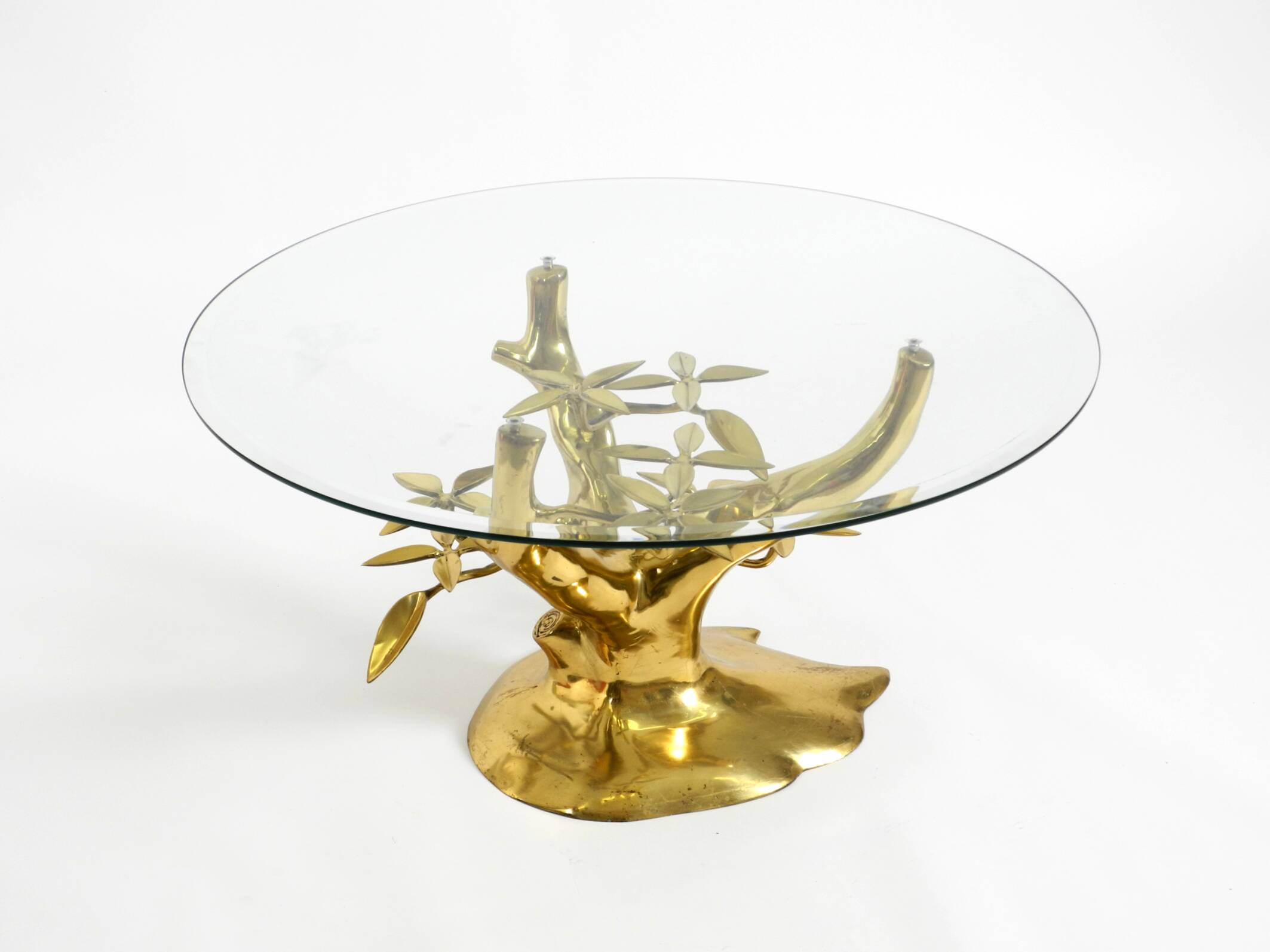 70s coffee table, model Bonsai by Willy Daro, made of brass and fire-gilded