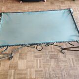 Vintage rectangular coffee table in turned wrought iron, bronze patina