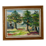 Original Swedish oil painting on canvas from the mid-century "Summer Landscape" by B. Högberg.