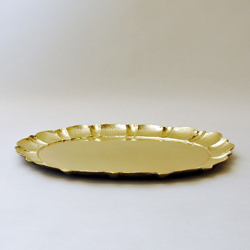 Swedish oval brass plate/tray by Lars Holmström, Arvika 1950s