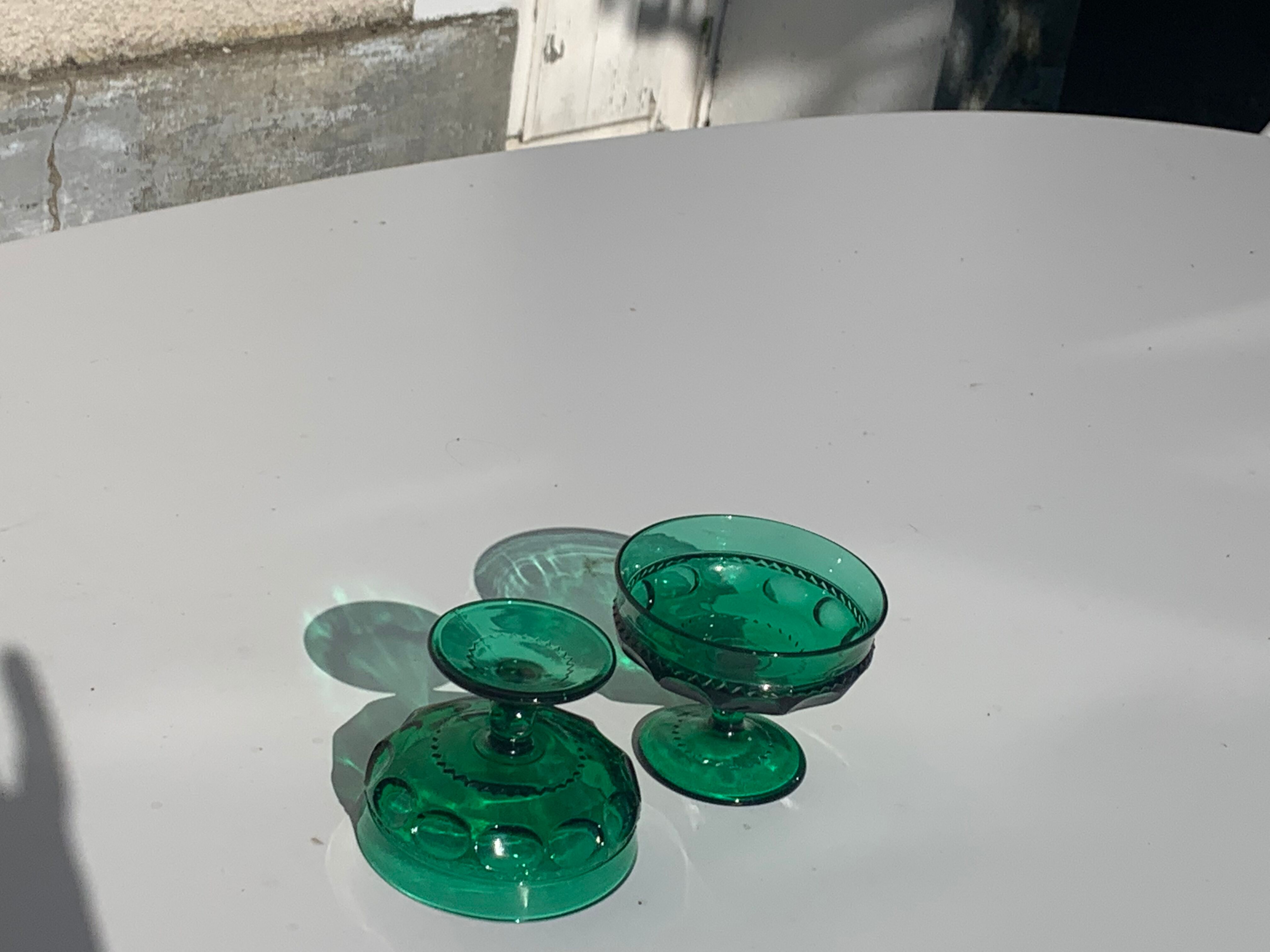 5 cups, vintage green glass verrines