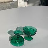 5 cups, vintage green glass verrines