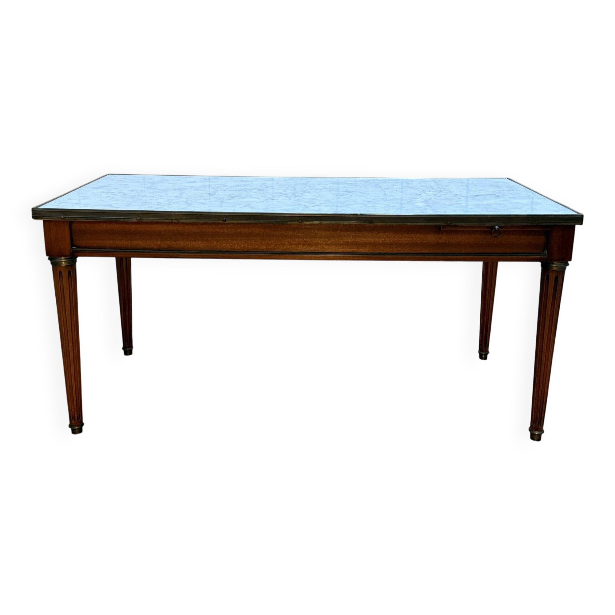 Table basse de style Louis XVI en merisier en marbre de Carrare