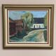 Original Mid Century Swedish Oil On Canvas – “Suburbia” By Erik Hult