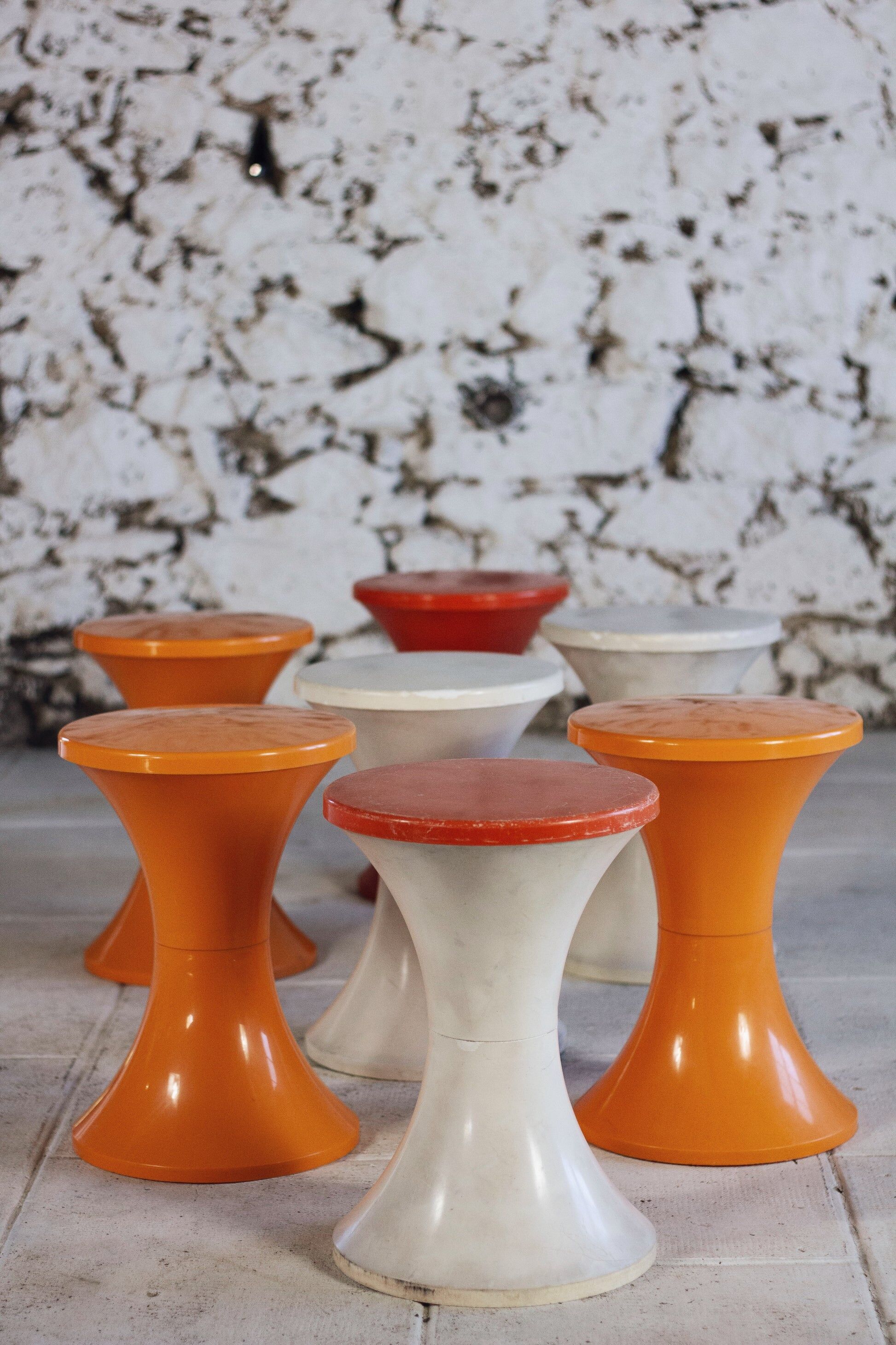 White and dark orange Tam Tam stool by Henry Massonnet for Stamp, 1970.