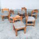 Brutalist Square Model Pine Dining Chairs, 1970s, Set of 6