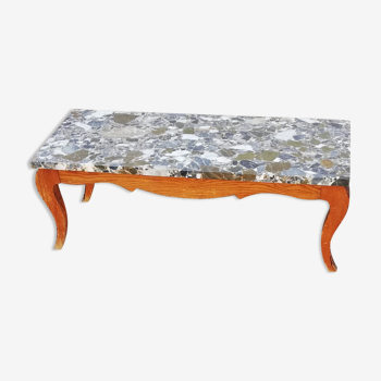 Table basse vintage bois et marbre