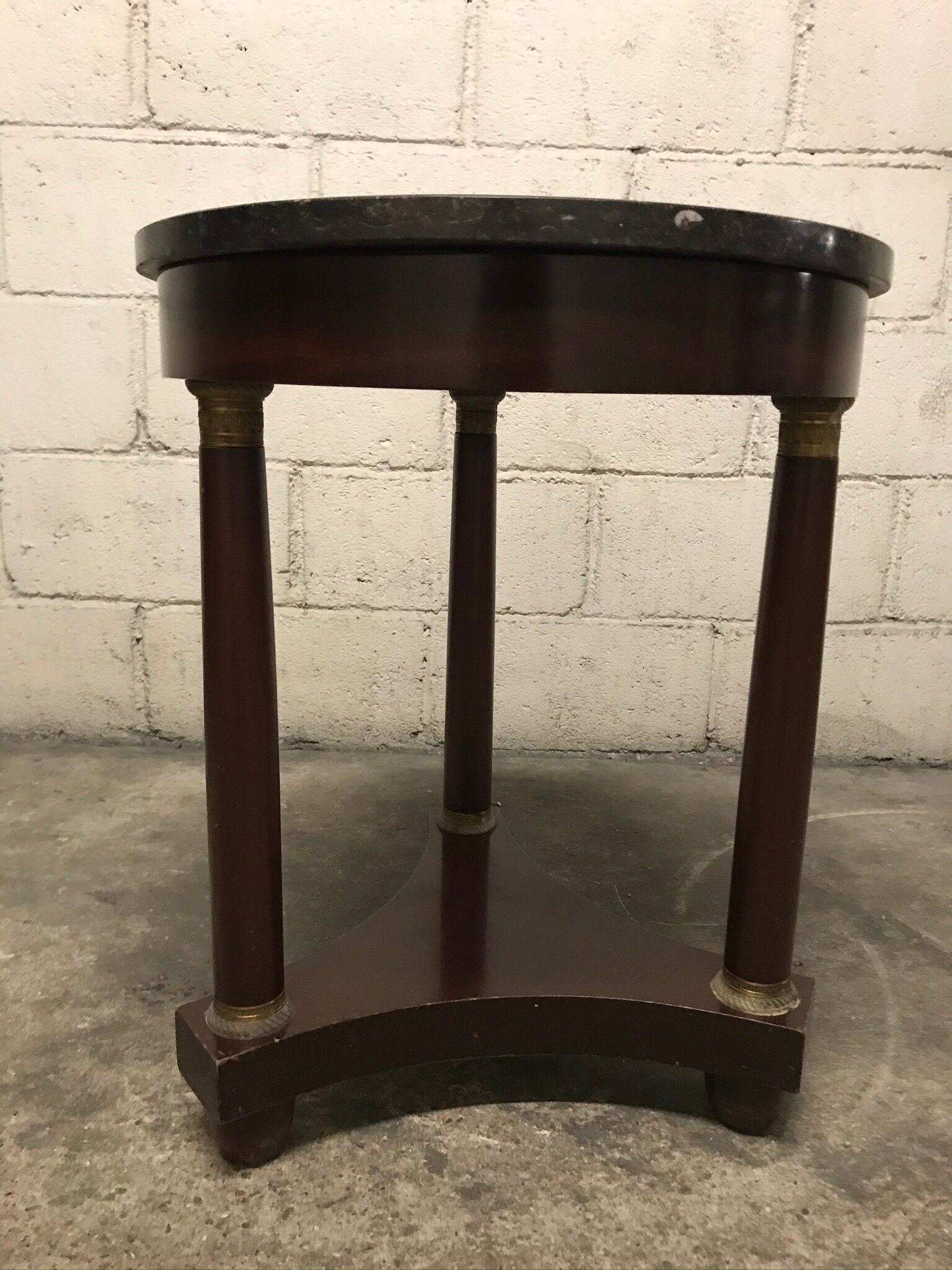 Side table tripod Empire style in solid mahogany and grey marble tray