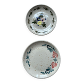 Duo assiettes en gré beige peintes à la main