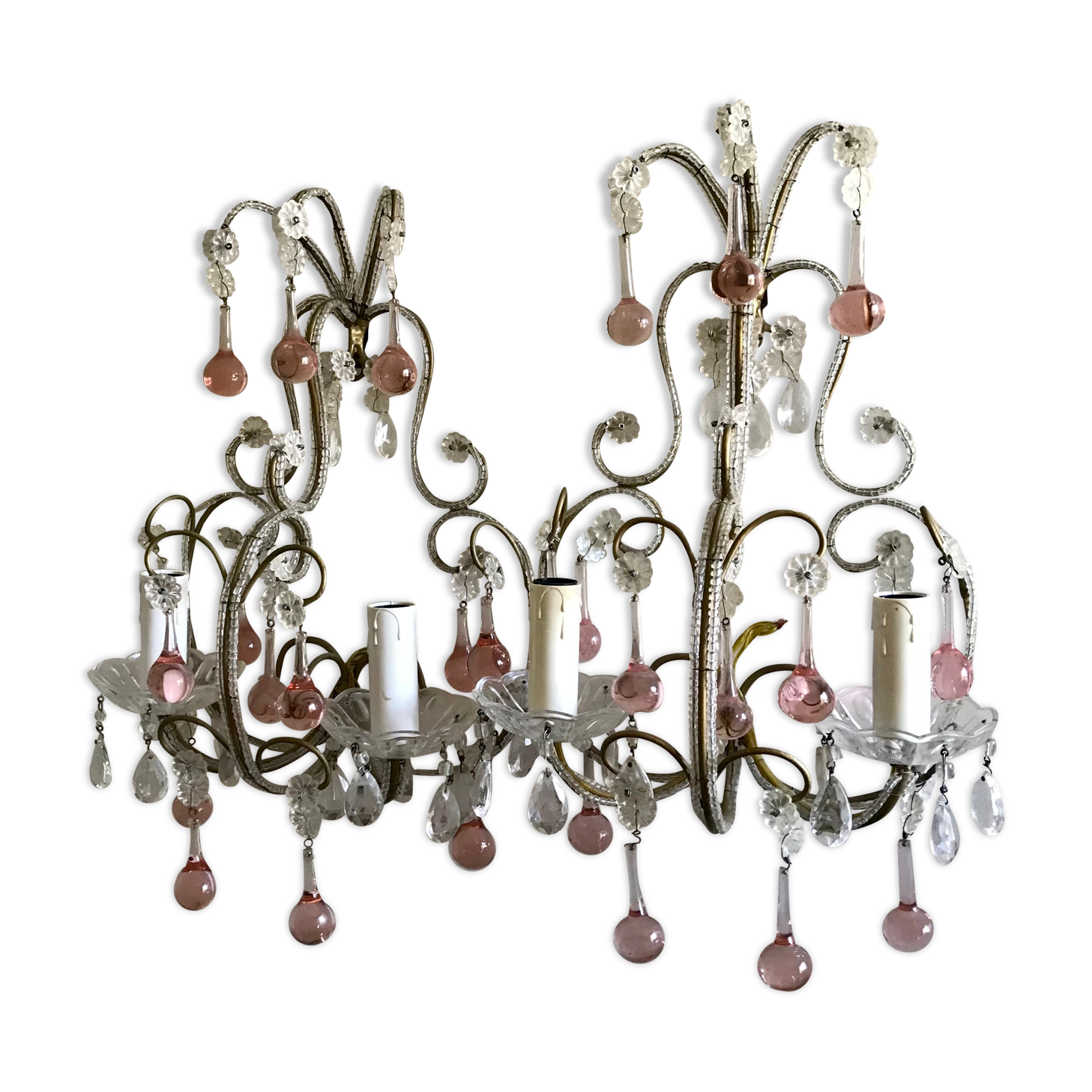 Pairs of Murano crystal wall lamps 1940