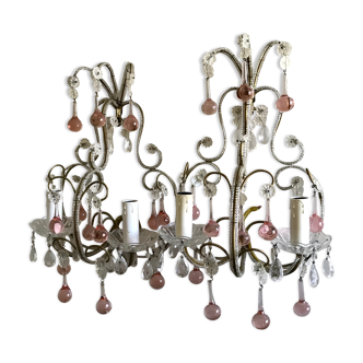 Pairs of Murano crystal wall lamps 1940