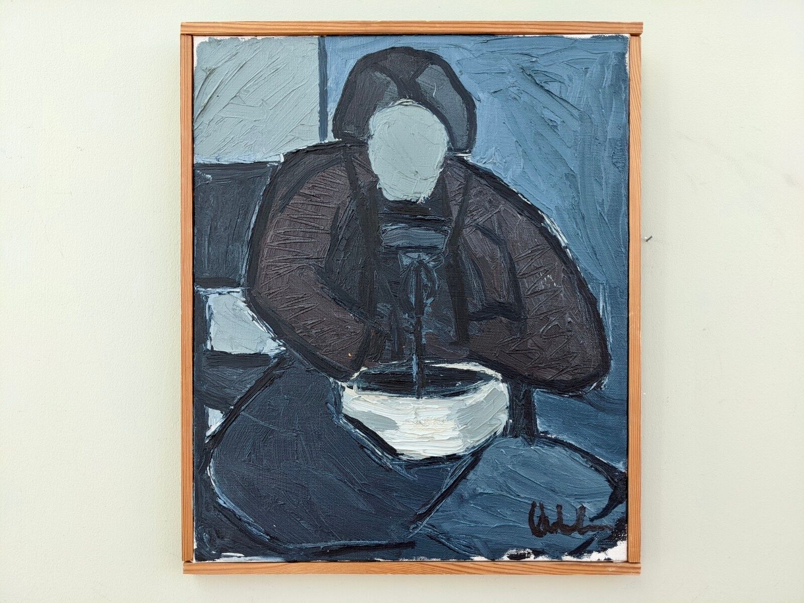 Mid 20th Century "Lady With Bowl" Swedish Figurative Portrait Oil Painting, Framed