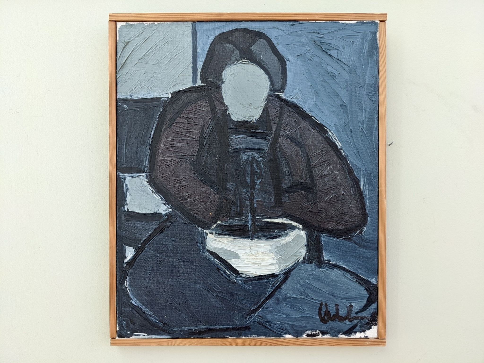 Mid 20th Century "Lady With Bowl" Swedish Figurative Portrait Oil Painting, Framed