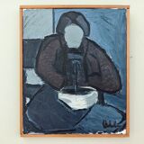 Mid 20th Century "Lady With Bowl" Swedish Figurative Portrait Oil Painting, Framed