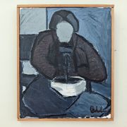 Mid 20th Century "Lady With Bowl" Swedish Figurative Portrait Oil Painting, Framed