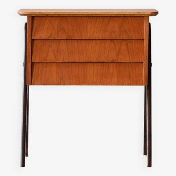 Teak nightstand with three drawers