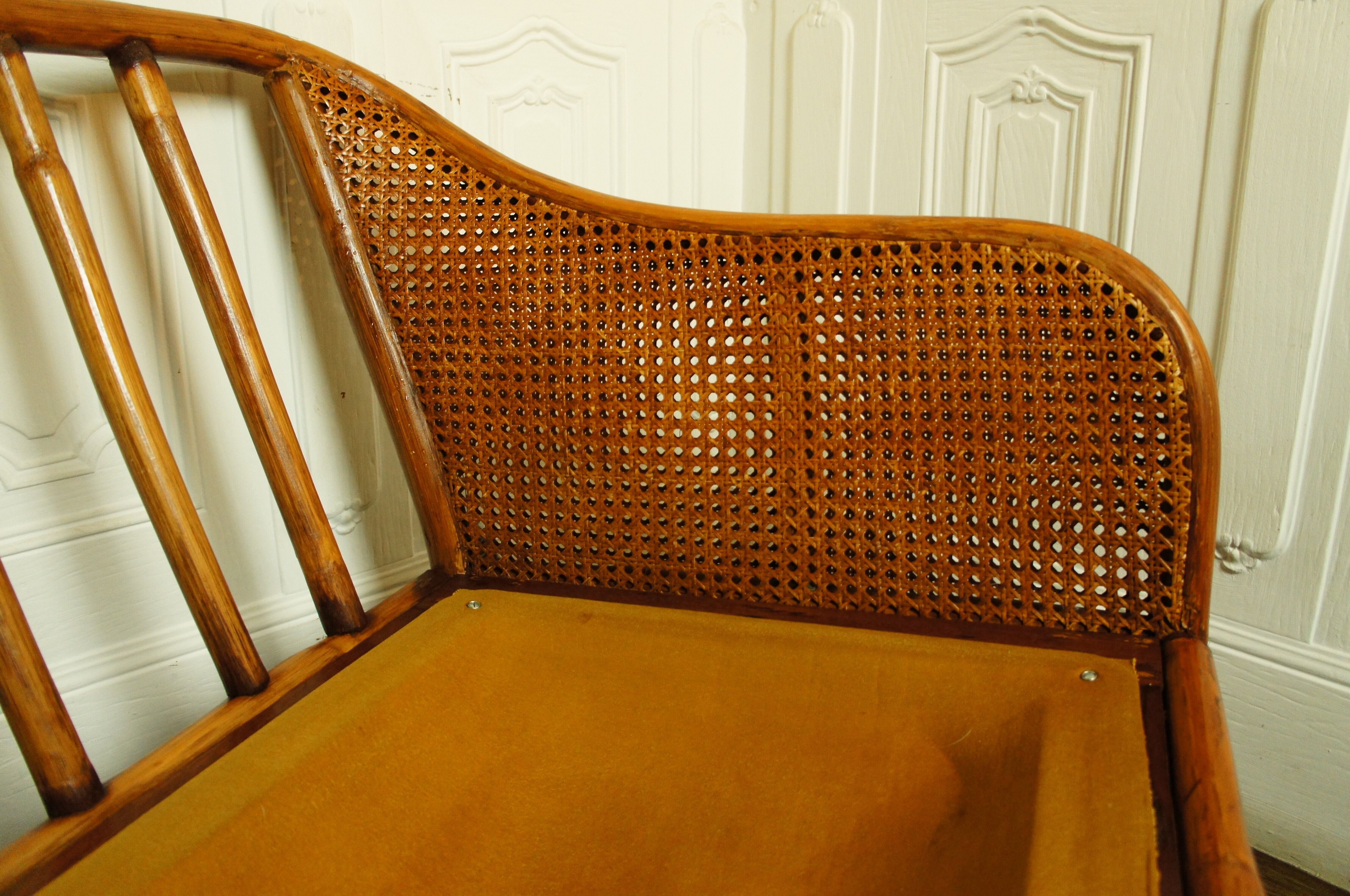 Rattan bench sofa and vintage canning