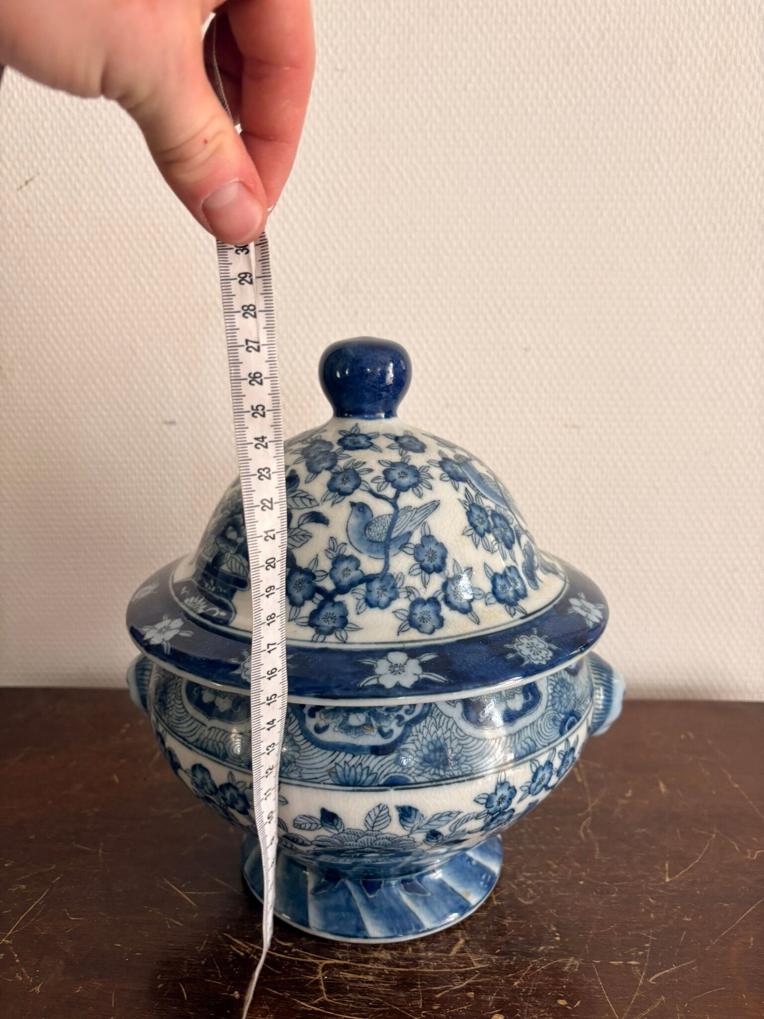 Antique Chinese Soup Tureen Porcelain Blue Bird Flower Decor Republic Period