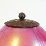 Art deco wrought iron lamp and speckled glass tulip