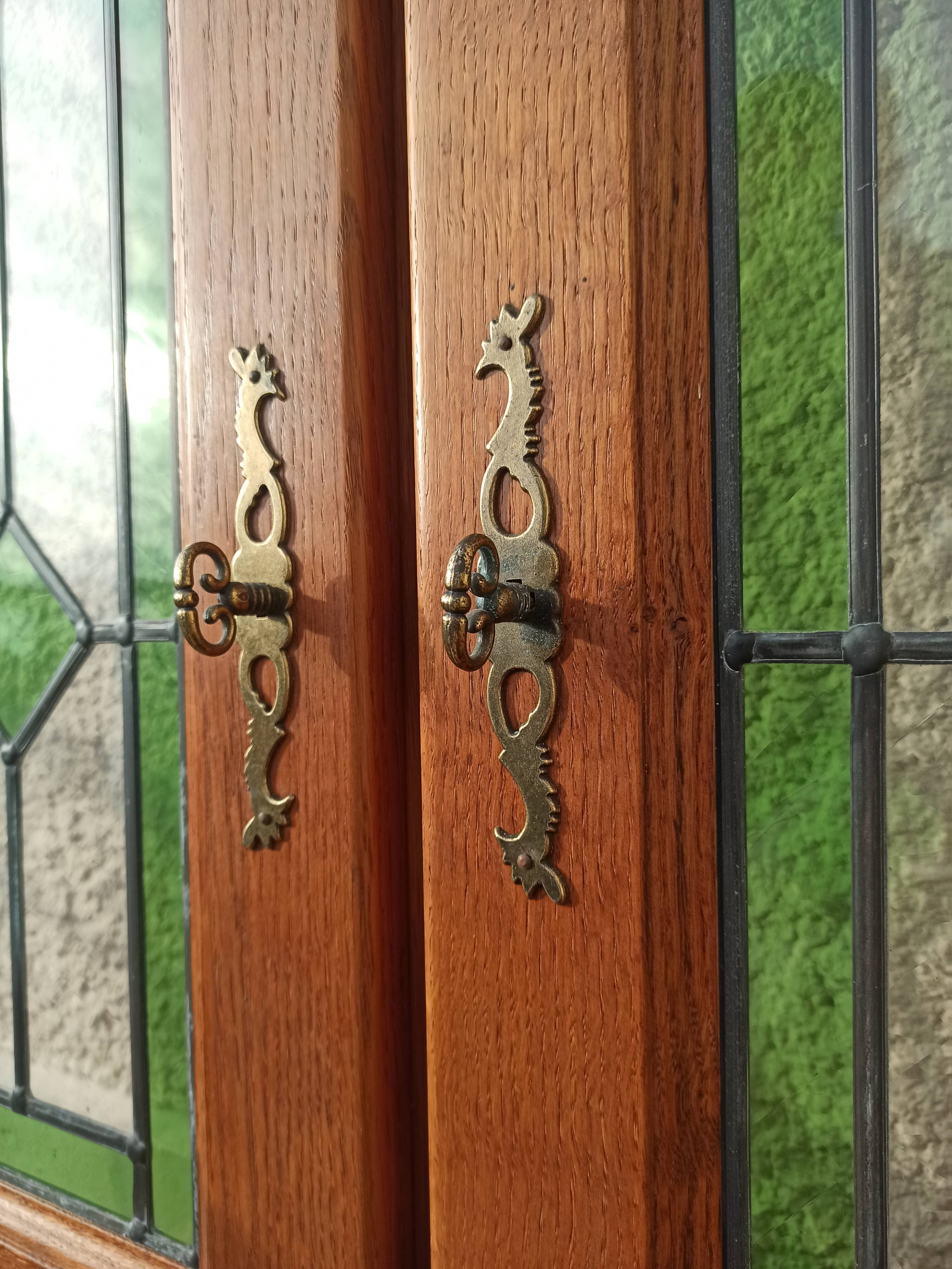 Oak doors with stained glass windows