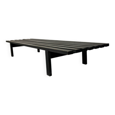 Table basse XL Vintage MCM Martin Visser avec banc à lattes noir, années 1960