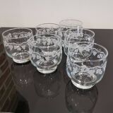 Set of 6 water glasses decorated with grapes and vine branches France