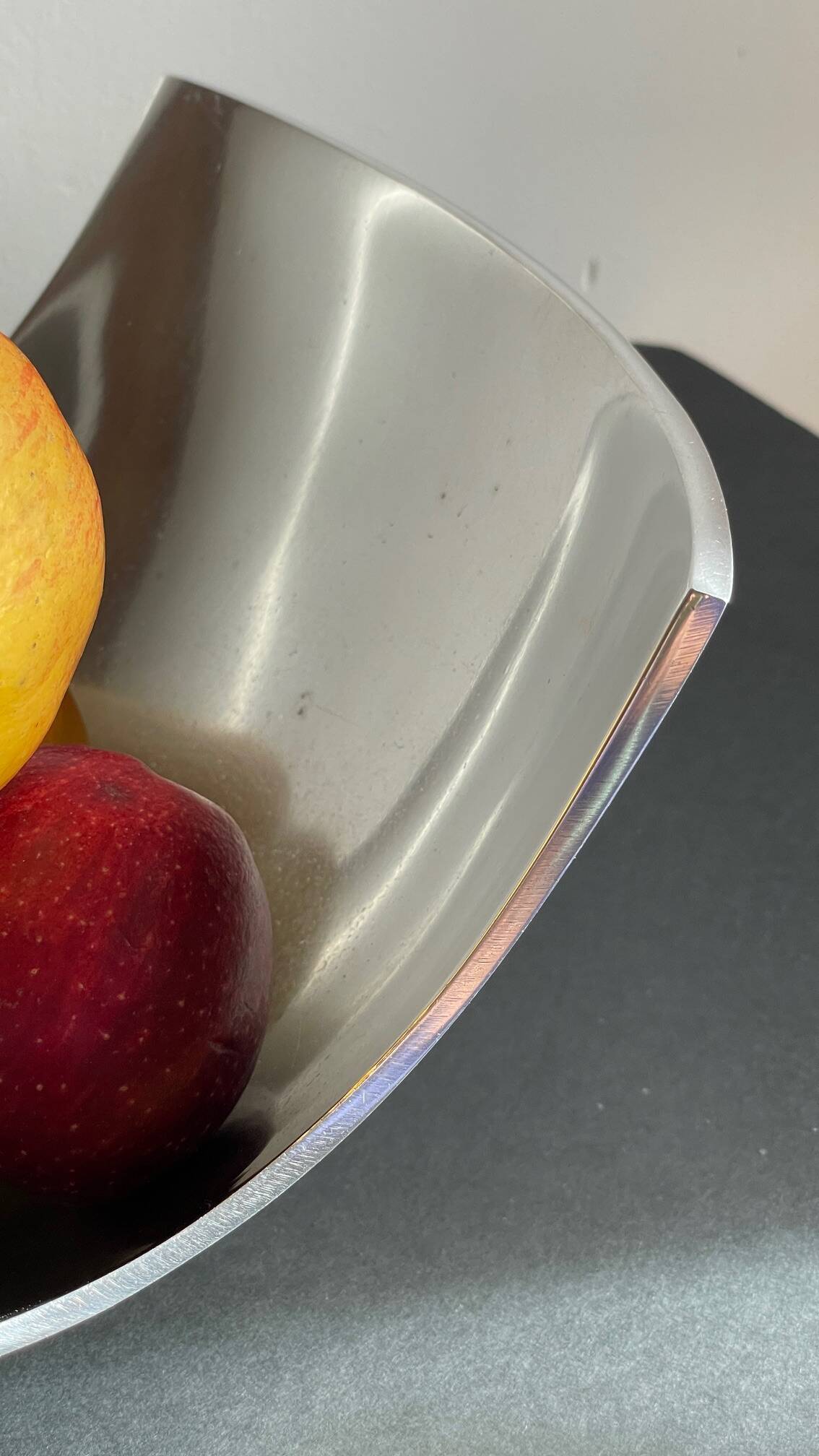 Vintage polished metal fruit bowl