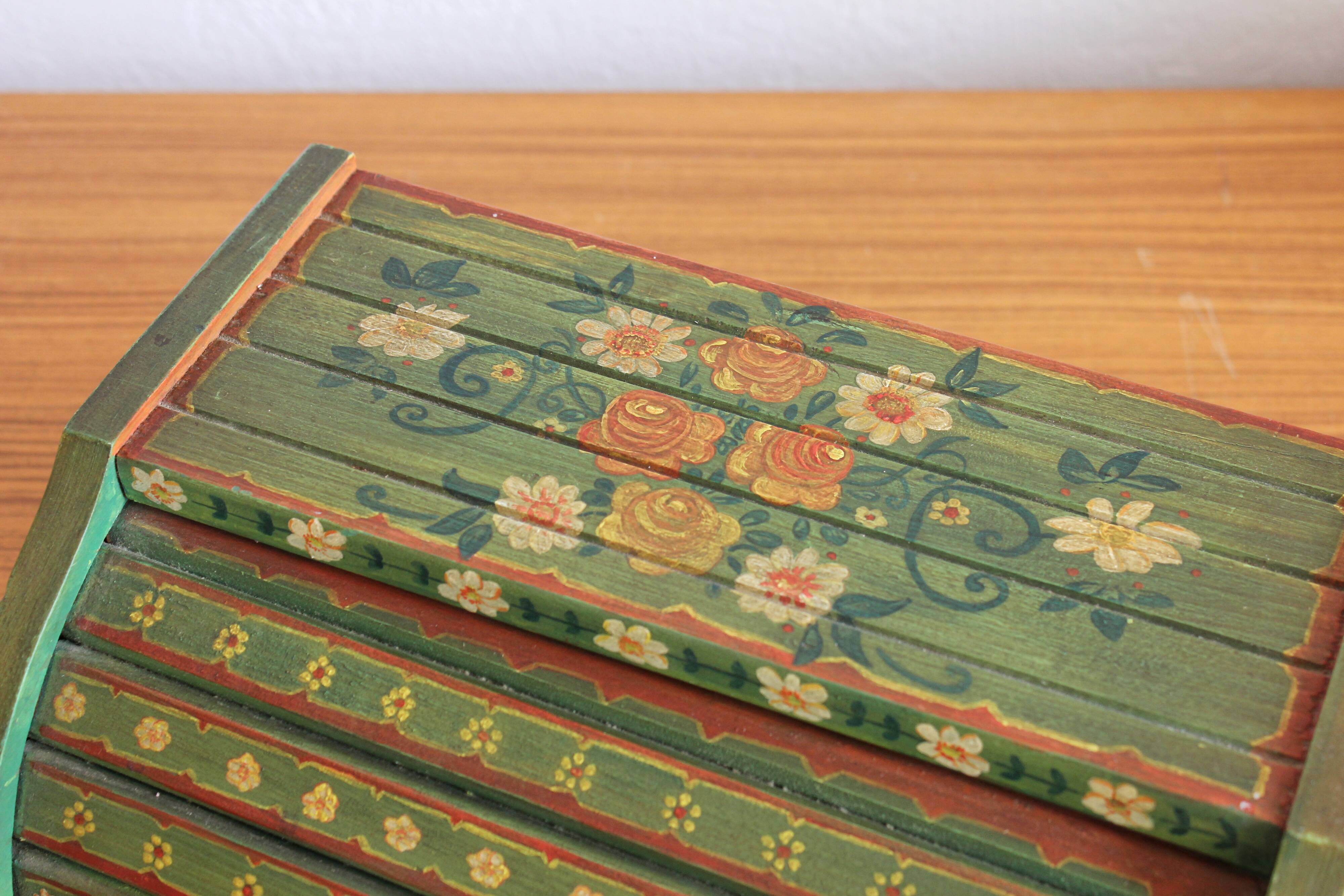 Vintage hand-painted wooden bread box