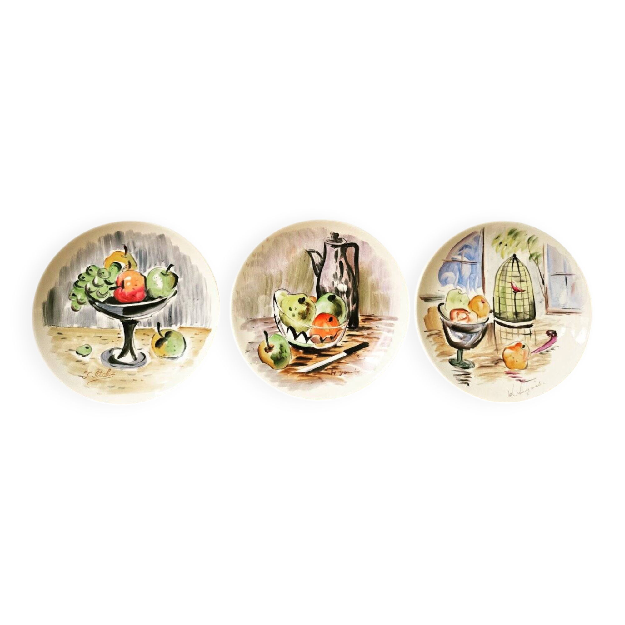 3 vintage hand-painted plates