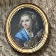 Portrait of a young girl in pastel from the 19th century.