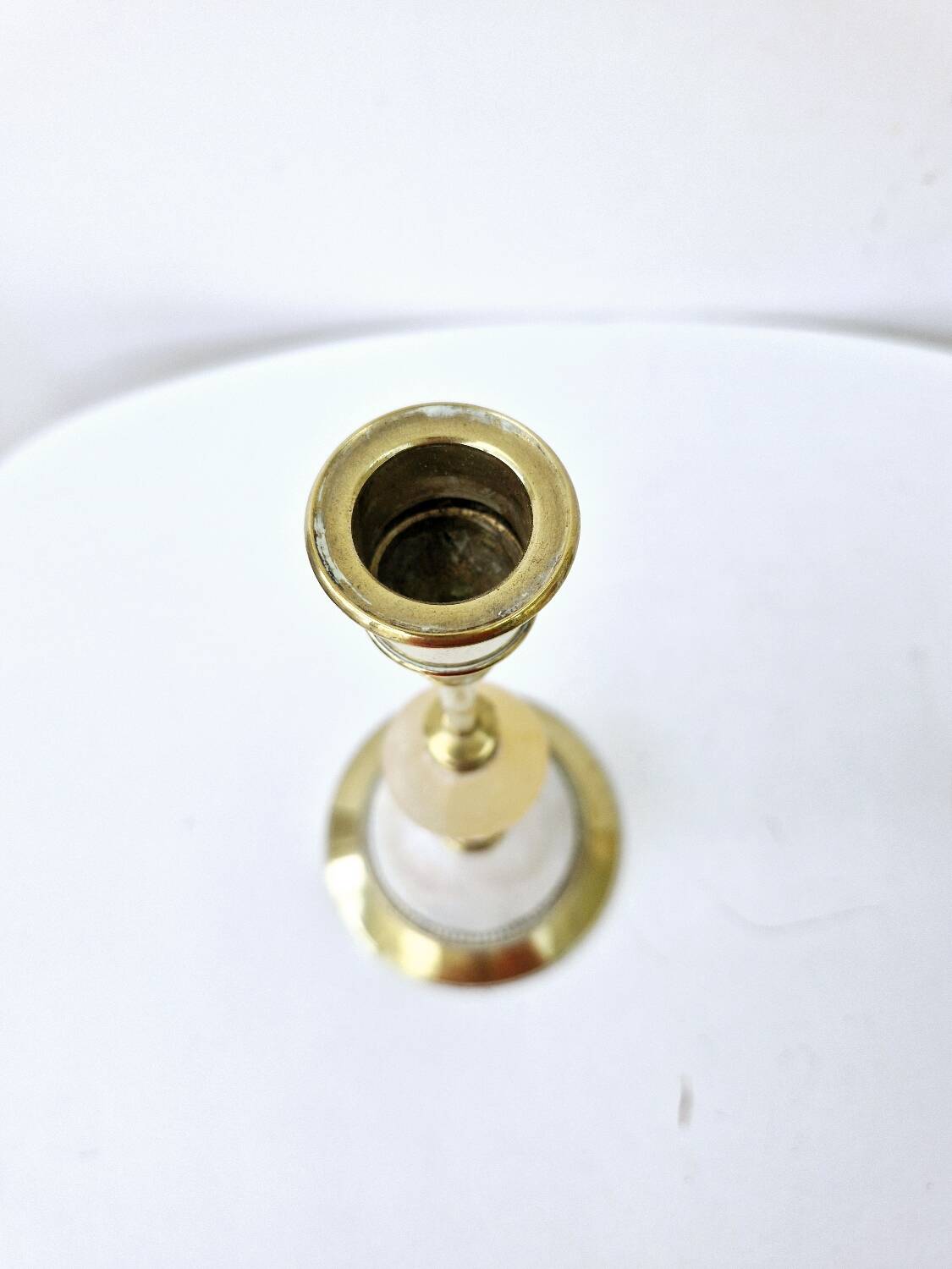 Pair Of Antique Candlesticks In Brass And Alabaster