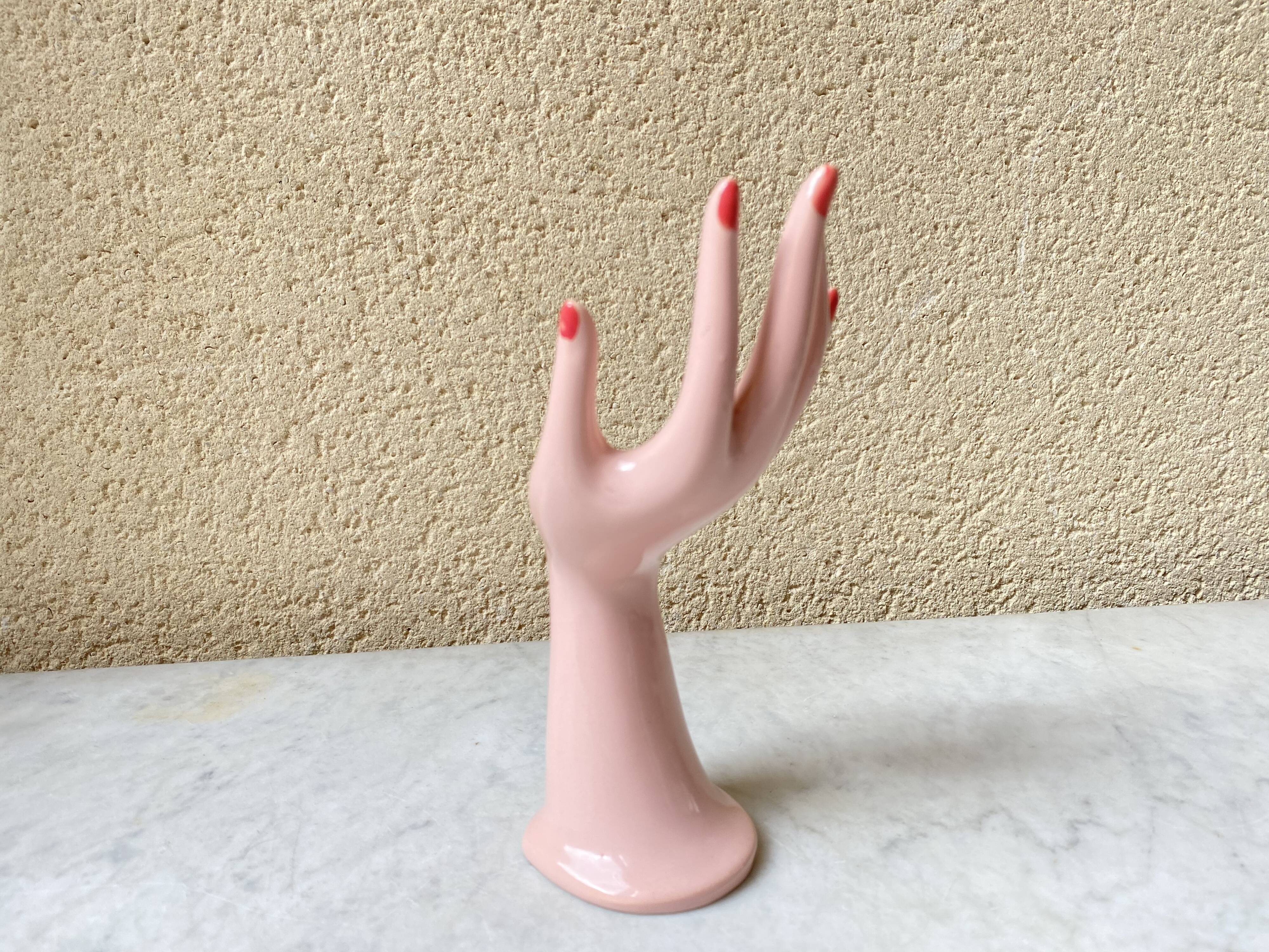 Vase baguier hand ceramic vintage pink 70s