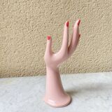 Vase baguier hand ceramic vintage pink 70s