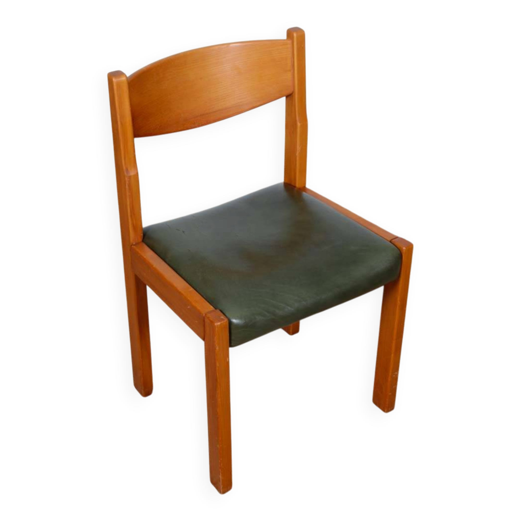 Set of 6 solid elm and leather chairs by Self, 1980.
