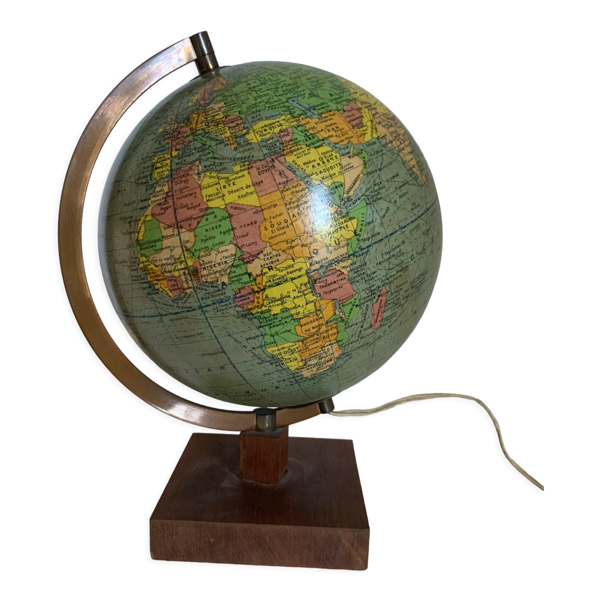 Vintage globe 1960 terrestrial Girard Barrère glass wood - 29 cm
