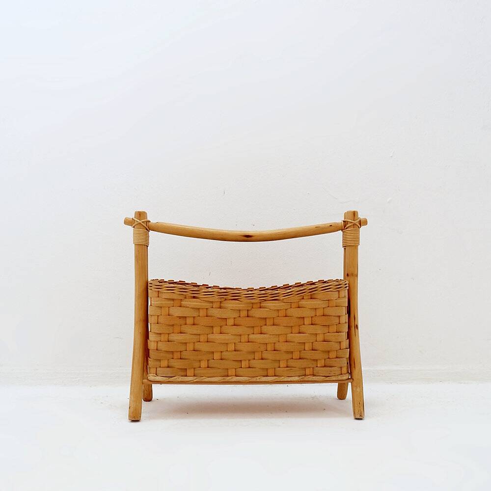Vintage bamboo magazine rack in bohemian style - 1970s