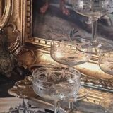 Engraved crystal champagne coupes