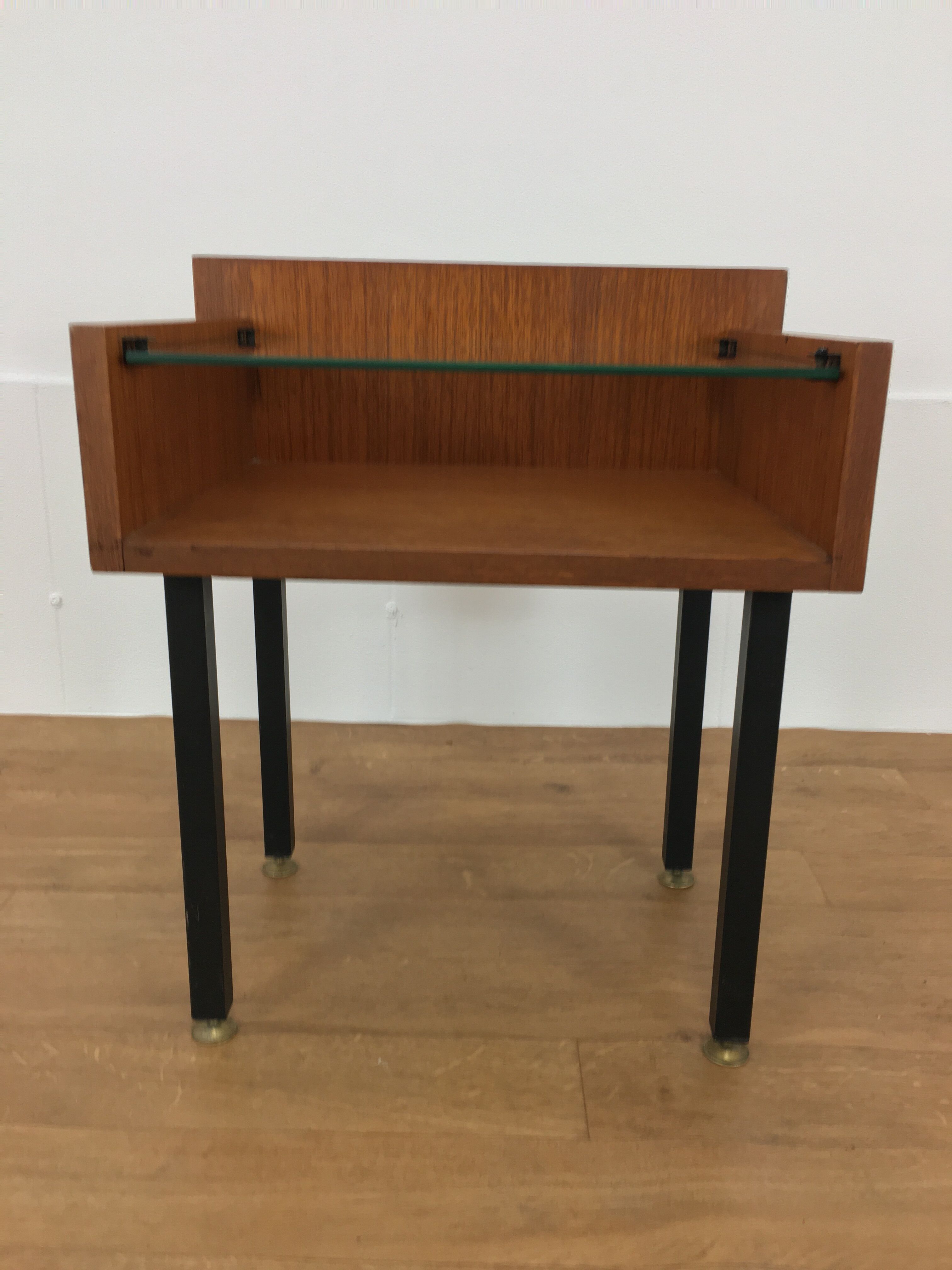 Modernist bedside table wood and glass 1950
