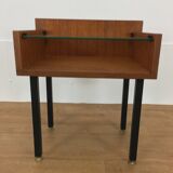 Modernist bedside table wood and glass 1950