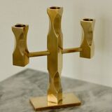 Swedish three-armed candelabrum in brass by Lars Åkesson for Vallonmässing