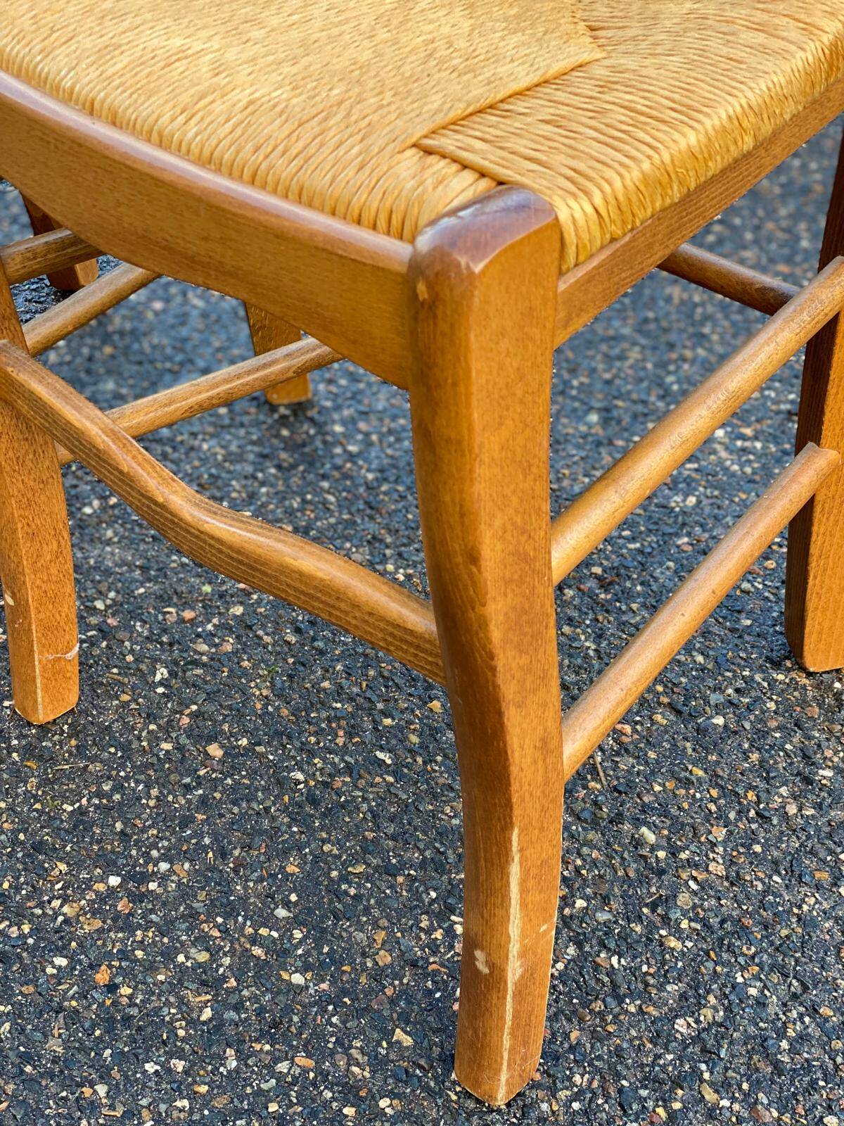 4 light wood straw bistro chairs