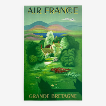 Original Air France Great Britain poster by Lucien Boucher. - Small Format - On linen