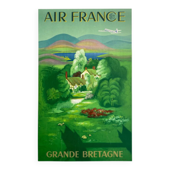 Affiche original Air France Grande-Bretagne par Lucien Boucher. - Petit Format - On linen