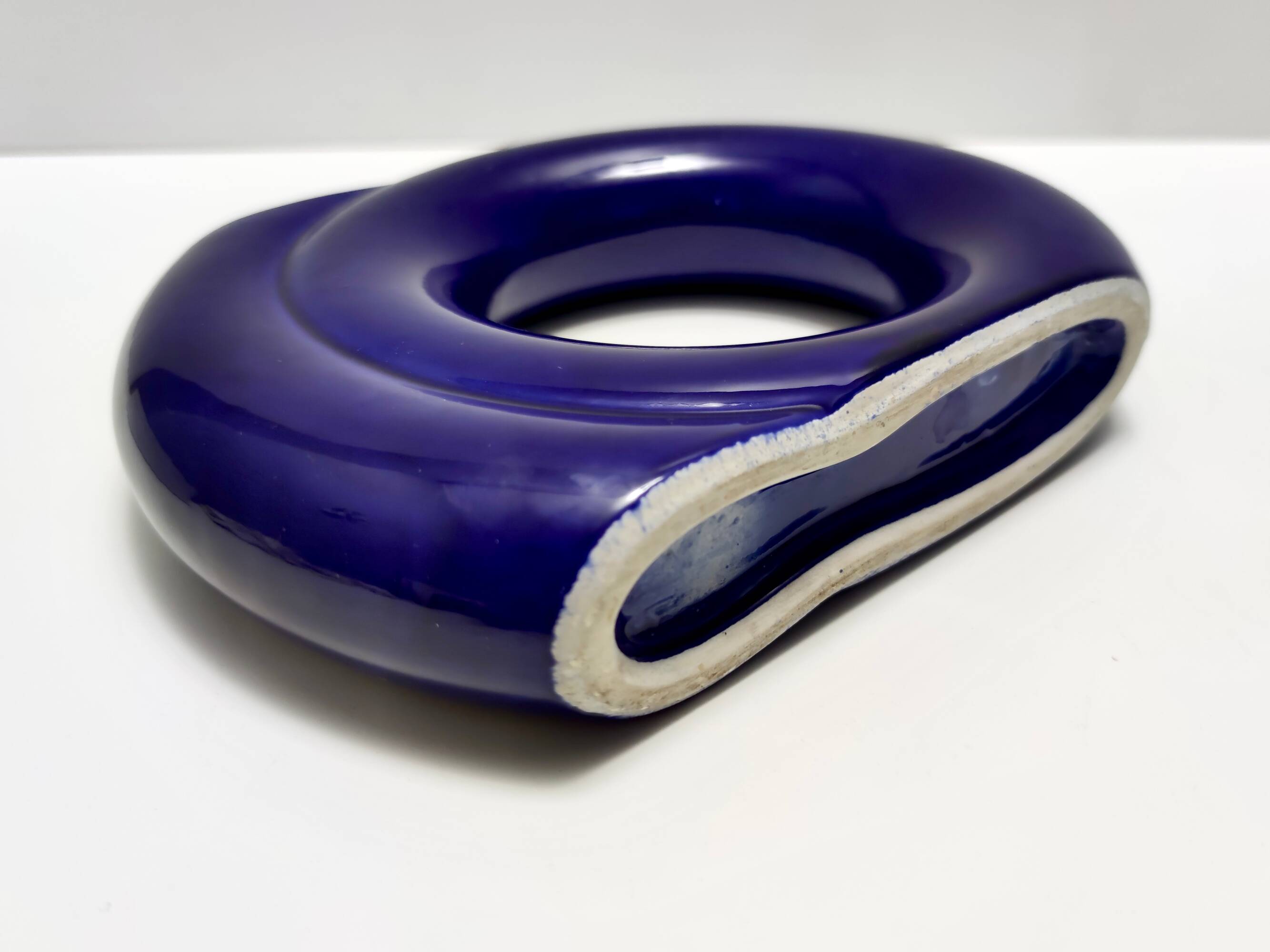 Geometrical Blue Glazed Vase by Pietro Arosio for Parravicini, Italy